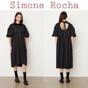Simone Rocha Puff Sleeve Signature Shirt Dress in Black UK 6 US 2 1970$